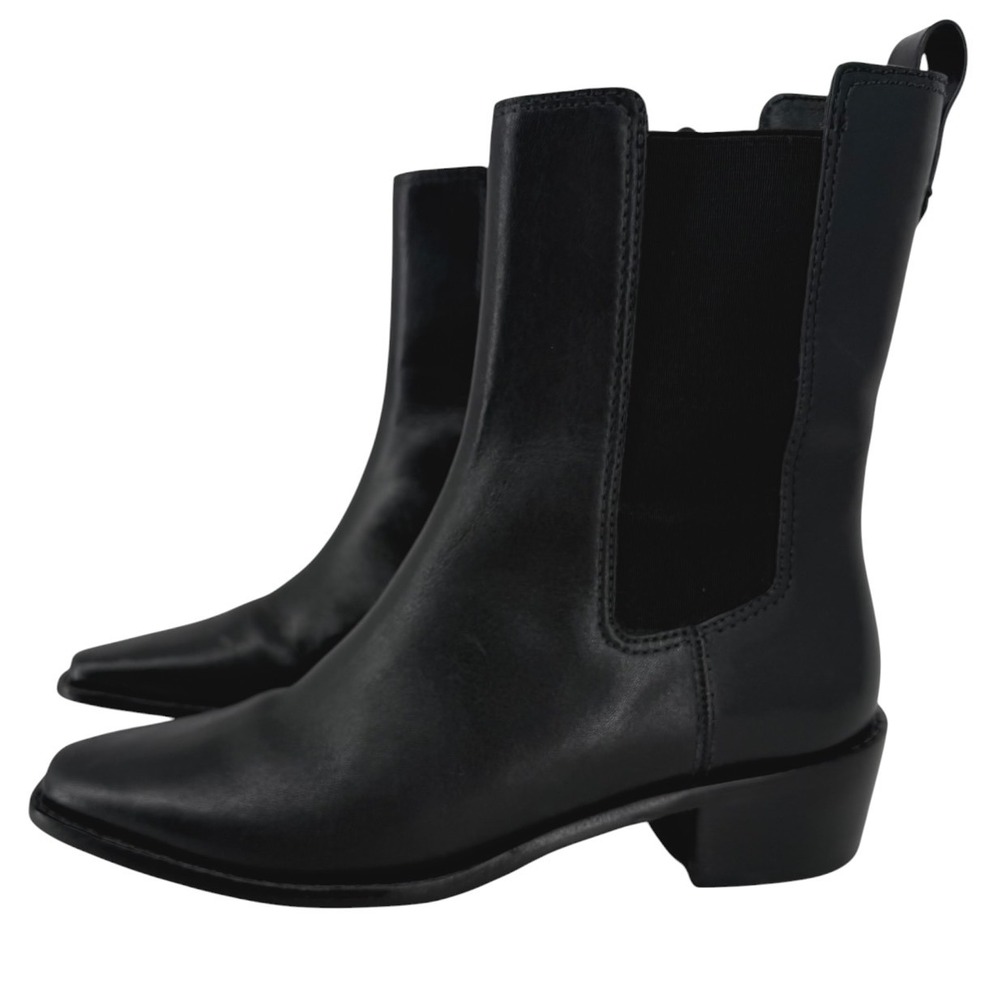 Tory Burch Womens Black Leather Square Toe Chelsea Ankle Boots 143257 Size 6.5M